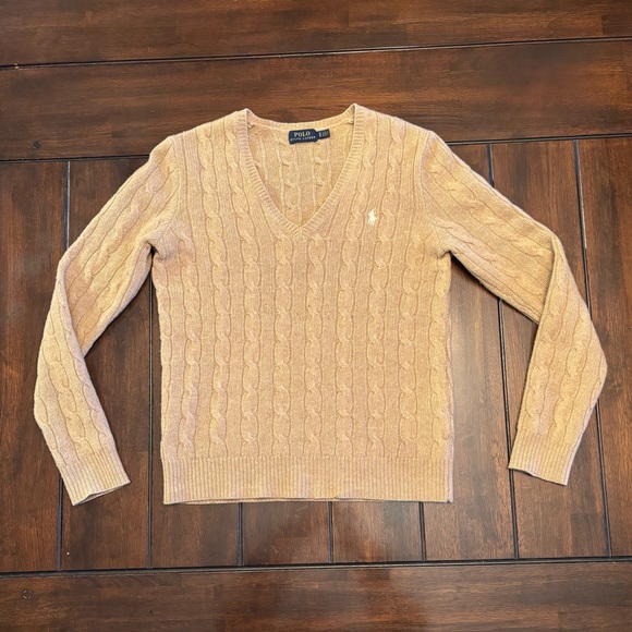 Polo by Ralph Lauren V-Neck Wool Cashmere Blend Sweater in Camel Size S - Picture 2 of 12